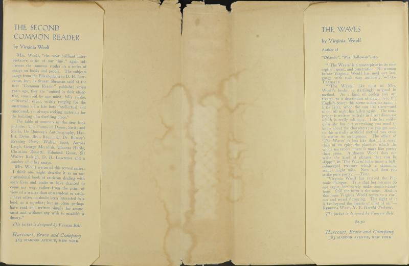Inside of cream dustjacket printed with blue