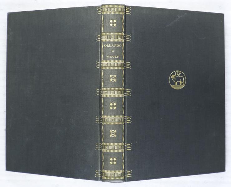 Full Cover of First American Edition of Orlando by Virginia Woolf. Dull blue cloth boards with gold lettering.