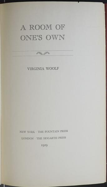 Title page of First American Edition of A Room of One's Own by Virginia Woolf