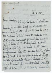 Image of handwritten letter from Norman Leys to Leonard Woolf (24/04/1925) page 1 of 1 