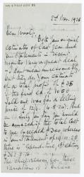 Image of handwritten letter from Norman Leys to Leonard Woolf (02/11/1925) page 1 of 5 