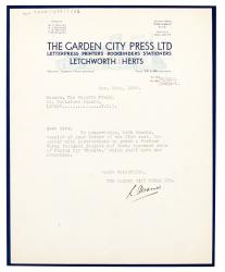Letter from The Garden City Press to The Hogarth Press (12/11/1937)