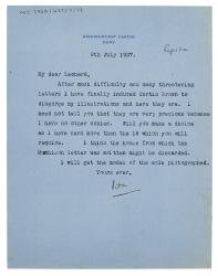 Letter from Vita Sackville-West to The Hogarth Press (09/07/1937)