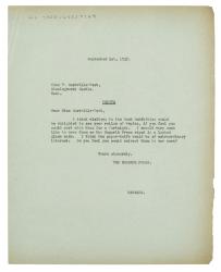 Letter from The Hogarth Press to Vita Sackville-West (01/09/1937)