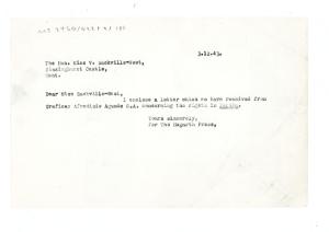 Letter from The Hogarth Press to Vita Sackville-West (03/12/1943)