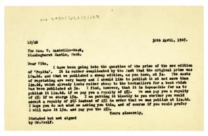 Letter from The Hogarth Press to Vita Sackville-West (30/04/1947)