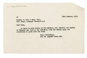 Letter from The Hogarth Press to G. Bell & Sons Ltd (12/08/1938)
