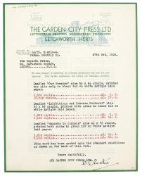 Estimate form The Garden City Press Ltd to The Hogarth Press (27/10/1936)