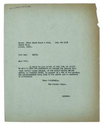 Letter from Hogarth Press to Uttar Chand Kapur & Sons (08 Jul 1938)