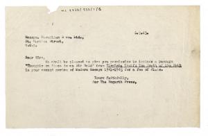 Image of typescript letter from the Hogarth Press to Macmillan & Co. (06/09/1943) page 1 of 1