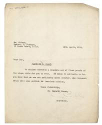 Letter from Peggy Belsher at The Hogarth Press to Mr. Joiner (24/04/1933)