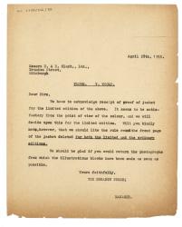 Letter from Margaret West to R. & R. Clark (28/04/1933)