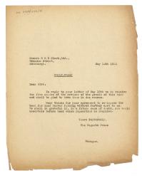Letter from Margaret West at The Hogarth Press to R. & R. Clark (13/05/1933)