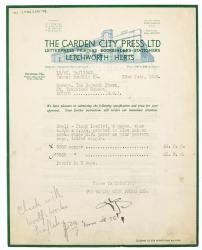 Estimate from The Garden City Press Ltd to The Hogarth Press (22/07/1933)