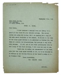 Letter from Margaret West at The Hogarth Press to Viola Garvin (18/09/1933)