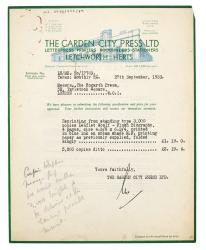 Estimate from The Garden City Press Ltd to The Hogarth Press (27/09/1933)