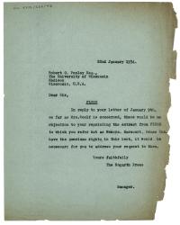 Letter from Margaret West at The Hogarth Press to Robert C. Pooley (22/01/1934)