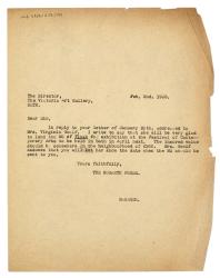 Letter from Margaret West at The Hogarth Press to Reginal W. M. Wright Victoria Art Gallery and Municipal Libraries (02/02/1935)