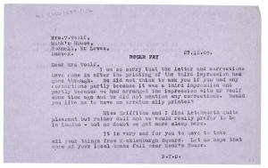 Image of a Letter from Miss Perkins to Virginia Woolf (27/11/1940)