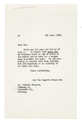 Image of a Letter from The Hogarth Press to Wilhelm Borgers (06/06/1951)