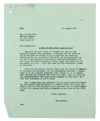 Letter from Rita Spurdle at The Hogarth Press to Yolande Diot at Éditions Denoël (13/01/1977)