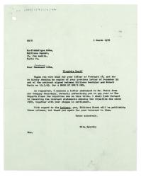 Letter from Rita Spurdle at The Hogarth Press to Frédérique Côme at Éditions Denoël (01/03/1976)