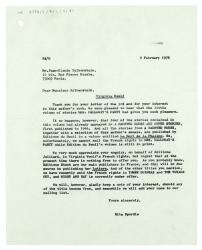 Letter from Rita Spurdle at The Hogarth Press to Jean-Claude Zylberstein (09/02/1976)