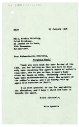 Letter from Rita Spurdle at The Hogarth Press to Monica Stirling (27/01/1976)