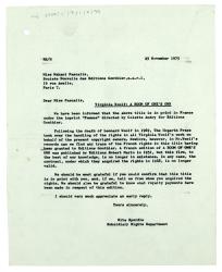Letter from Rita Spurdle at The Hogarth Press to Mahaut Pascalis at Éditions Gonthier (25/11/1975)