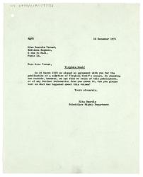 Letter from Rita Spurdle at The Hogarth Press to Béatrix Vernet at Éditions Seghers (10/12/1974)