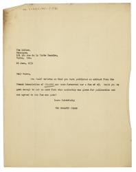 Image of a Letter from The Hogarth Press to Échanges  (22/06/1931)