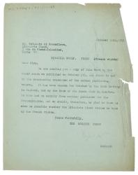 Image of a Letter from The Hogarth Press to Librairie Stock (25/10/1933)