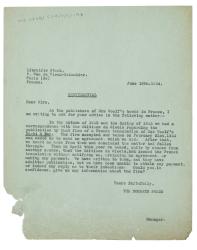 Image of a Letter from The Hogarth Press to Librairie Stock (18/06/1934)