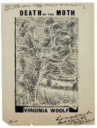 Black and white proof of Vanessa Bell's artwork with annotations by Leonard Woolf. Printed on an off-white background
