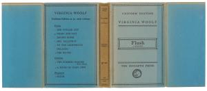 Image of blue but faded uniform edition of 'Flush a Biography', featuring Vanessa Bell's Woolf's head logo