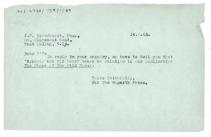 Image of typescript letter from The Hogarth Press to J. F. Broadhurst (14/04/1943) page 1 of 1