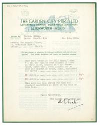Image of typescript letter from The Garden City Press to The Hogarth Press (01/05/1936) page 1 of 2