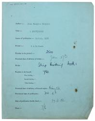 Image of typescript printing and binding information relating to O Providence page 1 of 1