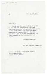 Image of typescript letter from Aline Burch to Mooring, Aldridge & Haydon (12/04/1954) 
