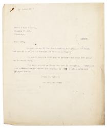 Image of typescript letter from The Hogarth Press to R. & R. Clark with enclosed manuscript (26/02/1924) 1 page available, manuscript enclosures not included