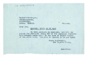 Image of typescript letter from The Hogarth Press to C. H. B. Kitchin (26/03/1941) page 1 of 1