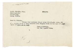Image of typescript letter from The Hogarth Press to C. H. B. Kitchin (29/09/1944) page 1 of 1