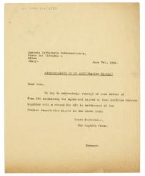 Letter from Image of typescript letter from The Hogarth Press to Agenzia Letteraria Internazionale (07/06/1933) page 1 of 1
