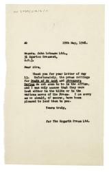 Image of typescript letter from Aline Burch to John Lehmann Ltd. (19/05/1948) page 1 of 1
