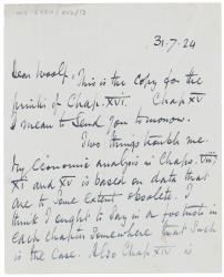 Image of handwritten letter from Norman Leys to Leonard Woolf (31/07/1924), page one