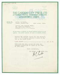 Image of typescript letter from The Garden City Press to The Hogarth Press (23/03/1934) page 1 of 2