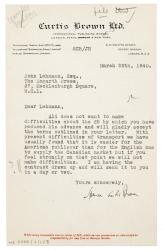 Image of Letter from Spencer Curtis Brown to John Lehmann (29/03/1940)