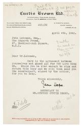 Image of a letter from Curtis Brown Ltd to John Lehmann (04/04/1940)