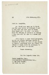 Image of typescript letter from Aline Burch to Intercultural Publications Inc (18/02/1953) page 1 of 1