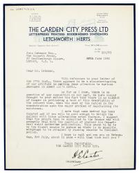 Image of typescript letter from The Garden City Press Ltd to John Lehmann (28/06/1940) page 1 of 1